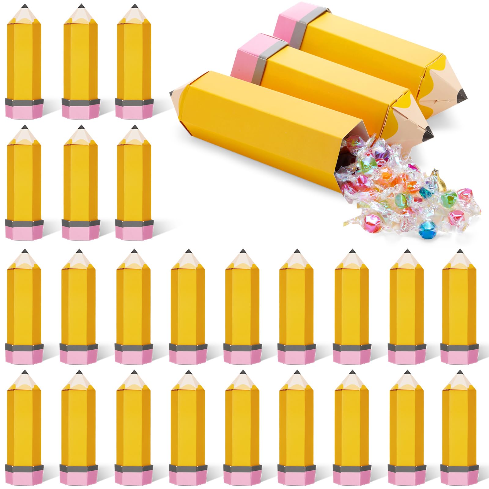 Feifeiya 24 Pcs Back to School Pencil Treat Gift Box Teacher,Yellow
