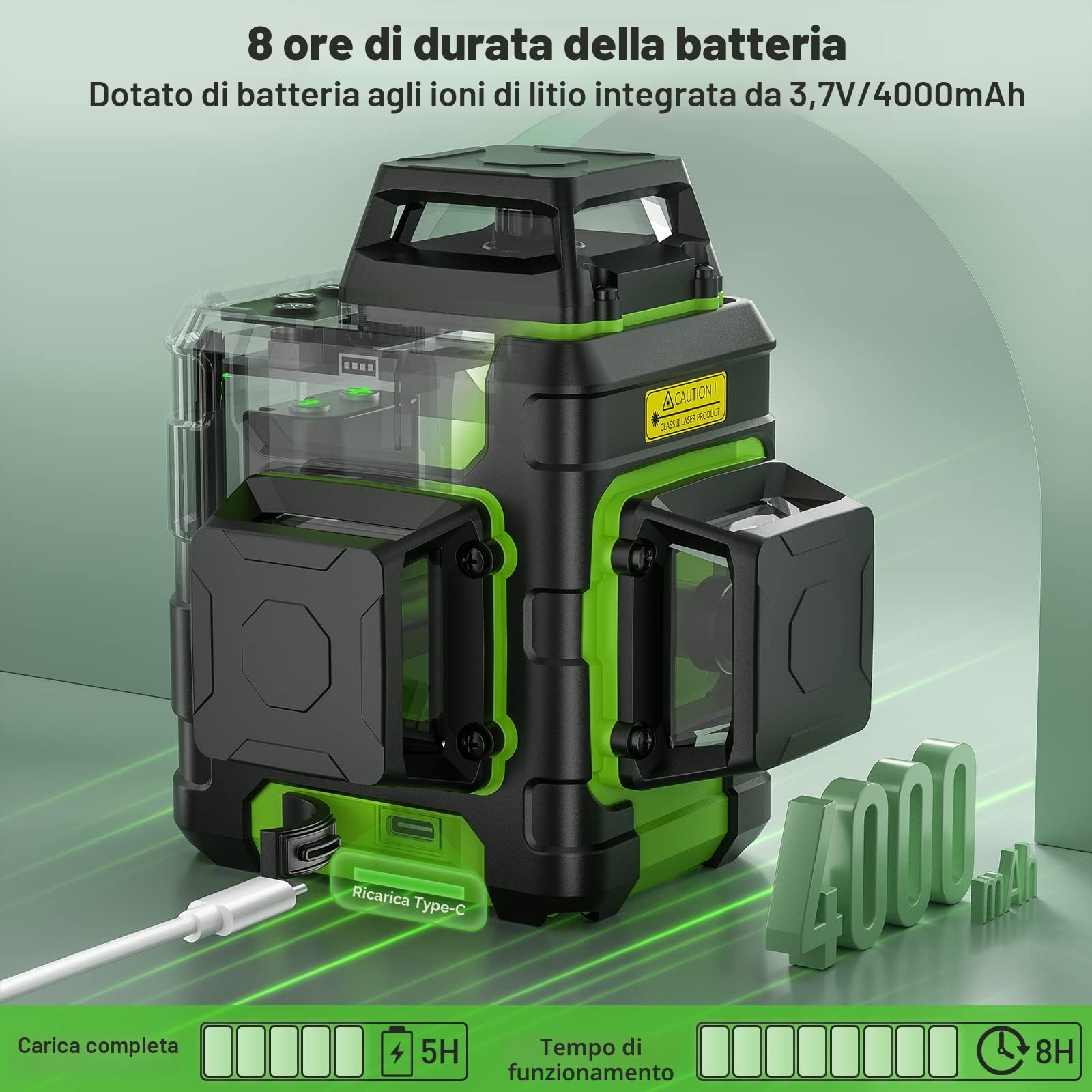 Livella Laser Autolivellante 3x360°,Huepar 45m Livello Laser Verde 12 Linee con Modalità Impulso per esterni,3D Linea a Croce Orizzontale/Verticale con Base Magnetico, 4000mAh Batteria al Litio HM03CG