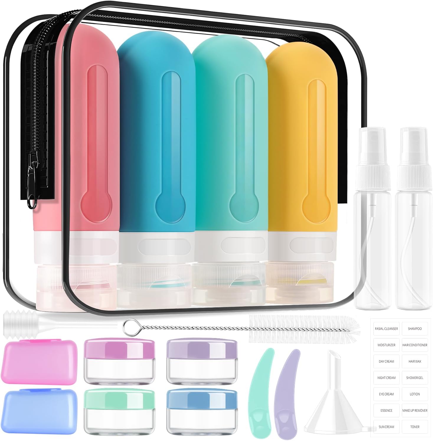 19 Pack Leak Proof Silicone Travel Bottles Set, TSA