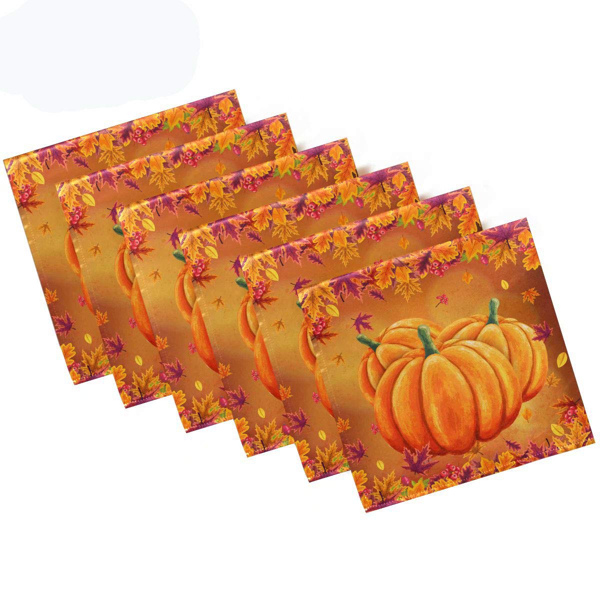 Pfrewn Autumn Pumpkin Maple Leaf Cloth Napkins Set of 6 Fall Sunflower Dinner Napkins Solid Washable Reusable Polyester Table Napkins Oversized 20