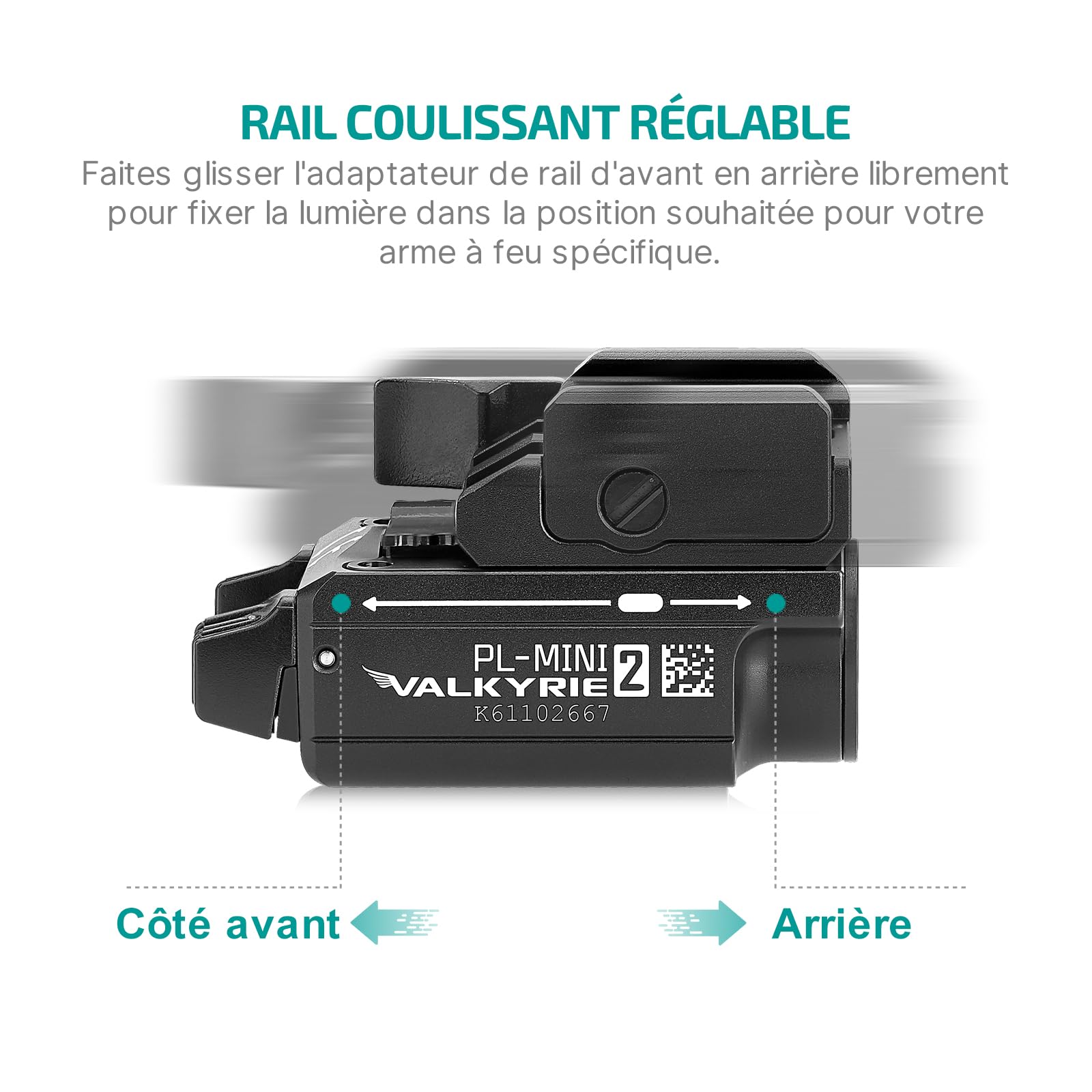 OLIGHT PL-Mini 2 Valkyrie Lampe Tactique Réglable Chargeur Aimanté Puissante 600 Lumens pour Chasse Recherche Compatible avec Picatiny Et GL Noir