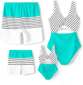 PATPAT Family Matching Swimsuits Swimwear Set for Couples Mommy and Me Striped Spliced Bathing One-Piece Swimsuits