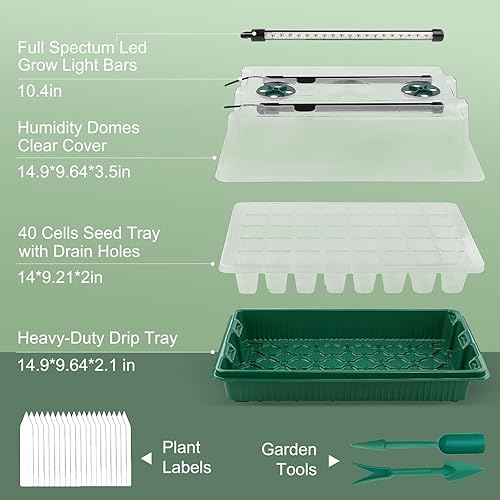 Miniatura 2 de NEWKITS 2 Packs Starter Tray with Grow Light, 80 Cells Seed Starter Kits with Humidity Dome and Base Plant Germination Seedling Starter Kit with