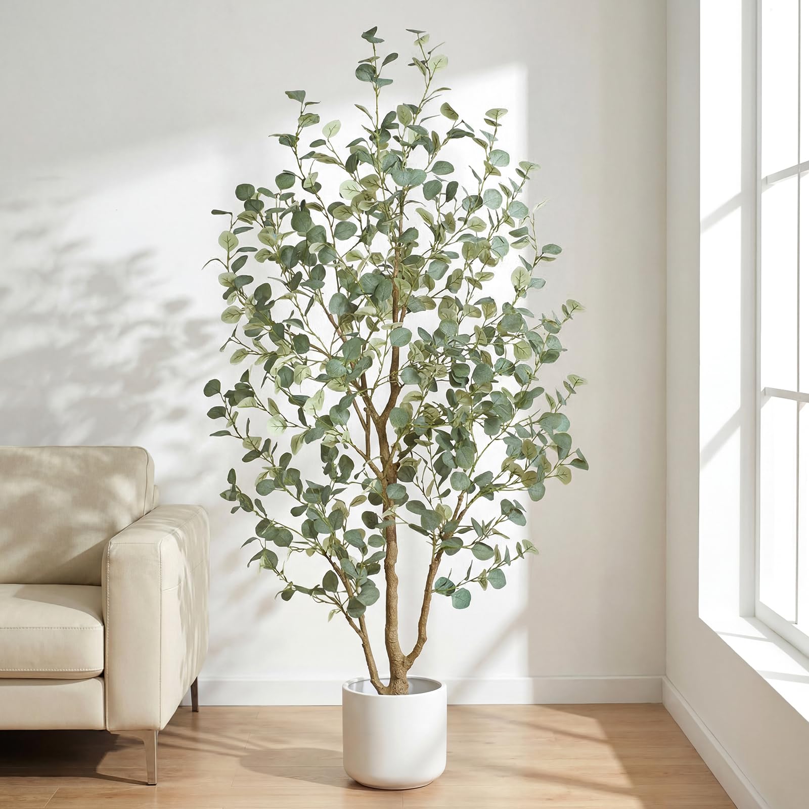 Eukalyptus Baum künstlich 180cm, künstliche Pflanzen groß mit 636 Seidenblättern, Große Kunstpflanzen Wie echt-Kunstpflanzen Indoor für Wohnzimmer, Büro oder Schlafzimmer