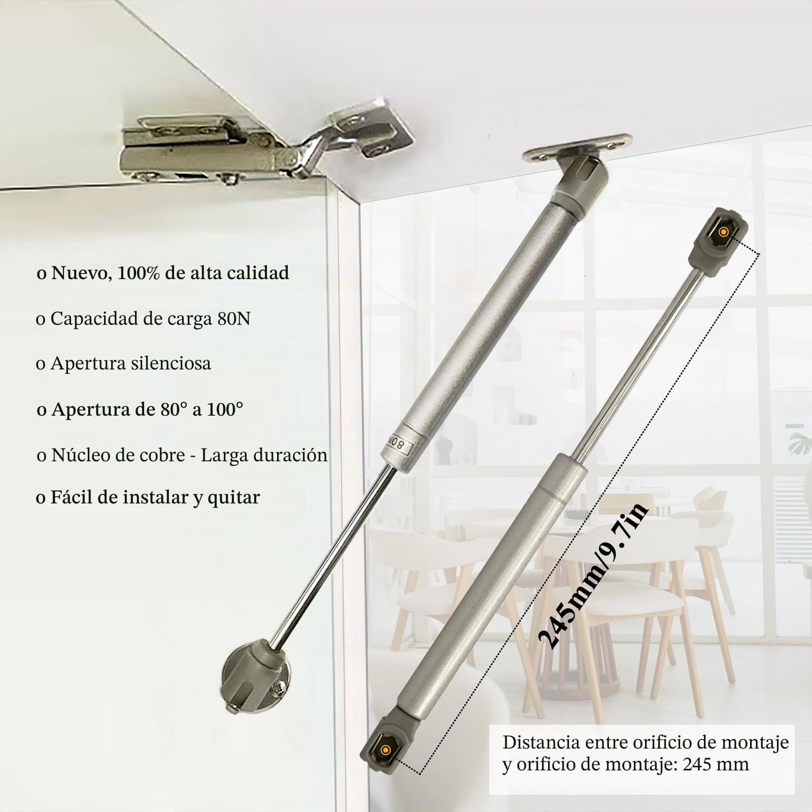 Pistones a Gas, 2 Piezas Amortiguador de Gas para Puertas Elevables 80N/8kg, Muelles de Gas, Bisagras Resorte para Muebles Cocina, Armario, Cajas, Caravana, con Tornillos