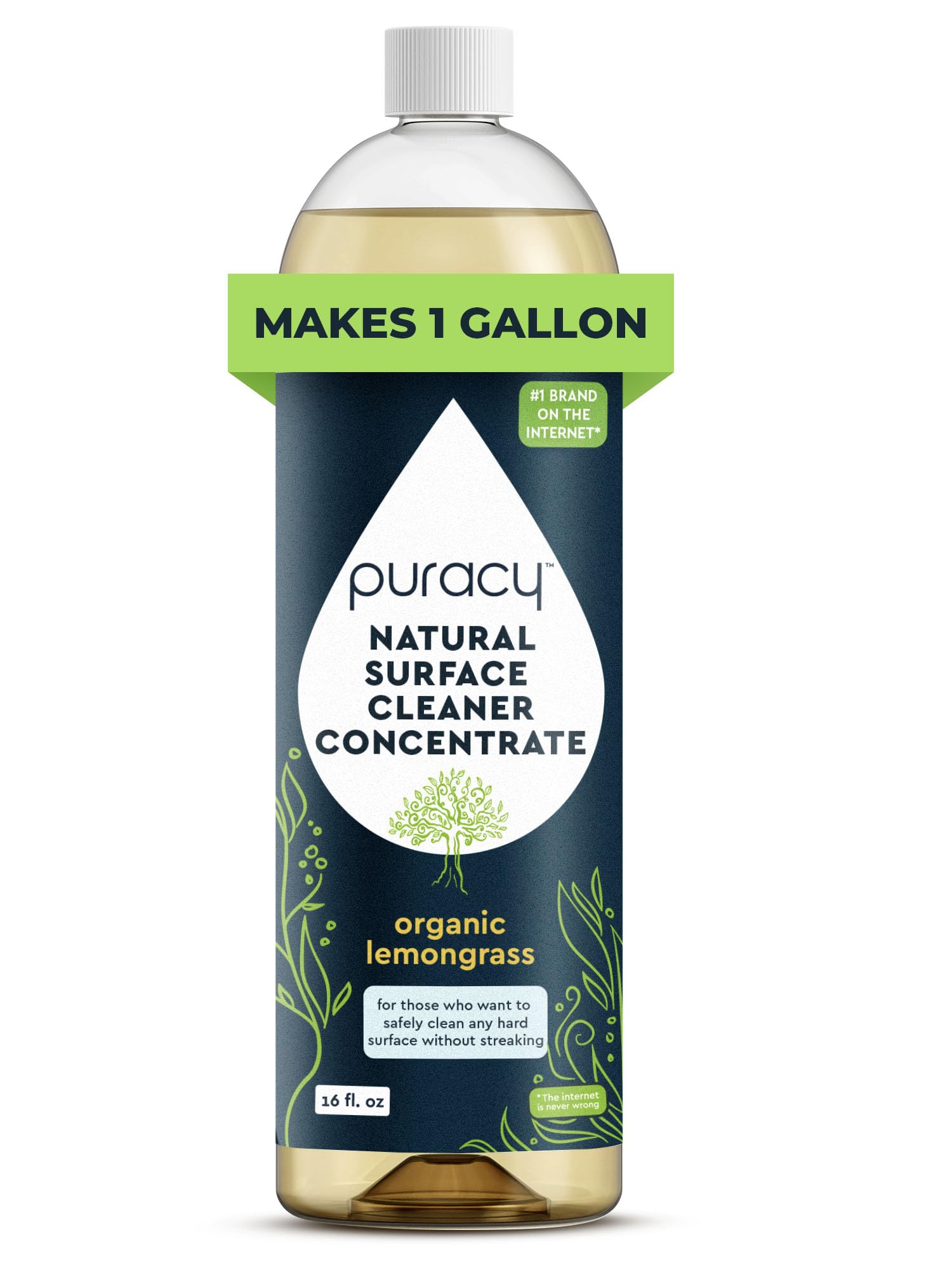 Puracy Multi-Surface Cleaner Concentrate - Plant-Powered Everyday Surface Cleaner - Natural All Purpose Cleaning Solution As Seen on TikTok (Organic Lemongrass, 16 fl oz)