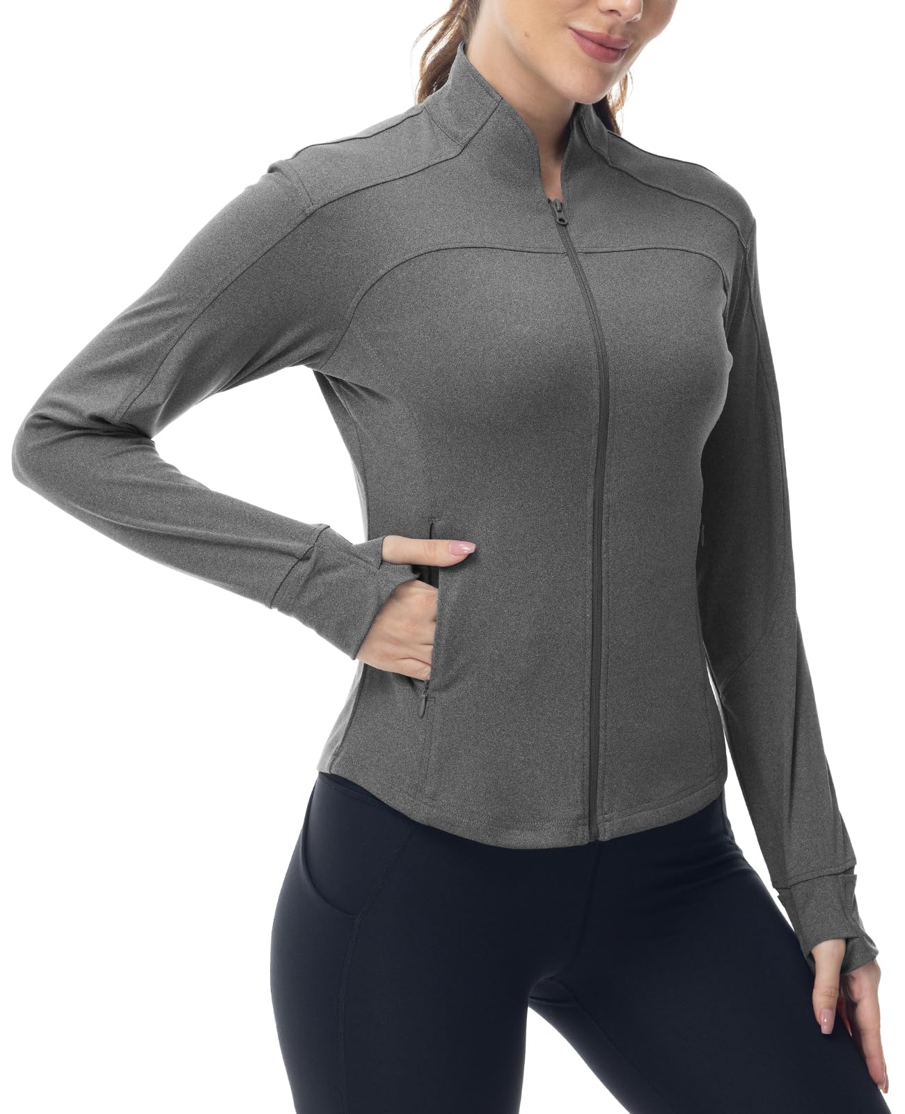 YSENTO Damen Sportjacke Laufjacke Funktionsjacke Wanderjacke Leicht Langarm Yoga Gym Sport Oberteil Atmungsaktive mit Daumenloch