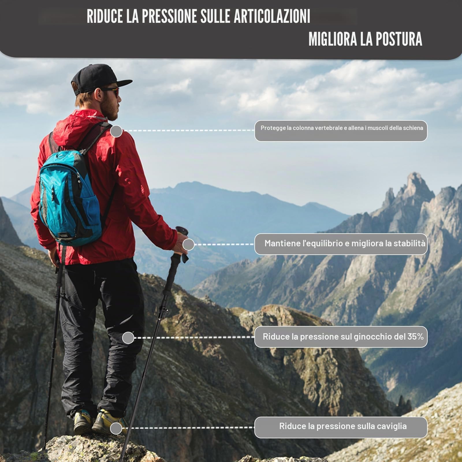 HUINING Bastone da trekking con manico in sughero, pieghevole, telescopico, bastoni da nordic walking per uomo e donna, bastoni da trekking, ultraleggeri in alluminio con molti accessori, 115