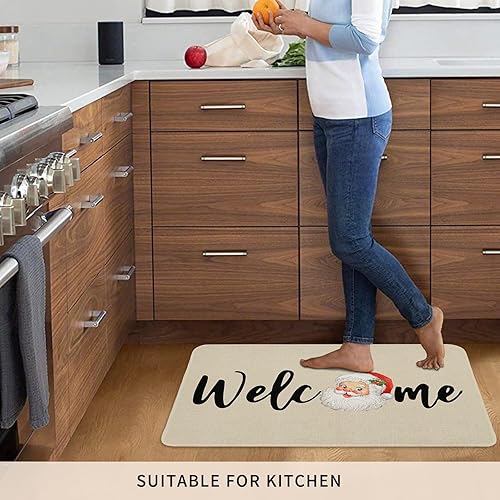 Vista 220 de Tapete de Feliz Navidad, tapete antideslizante para puerta delantera, baño, cocina, dormitorio, patio, entrada, 16 x 24 pulgadas, rojo, negro y verde