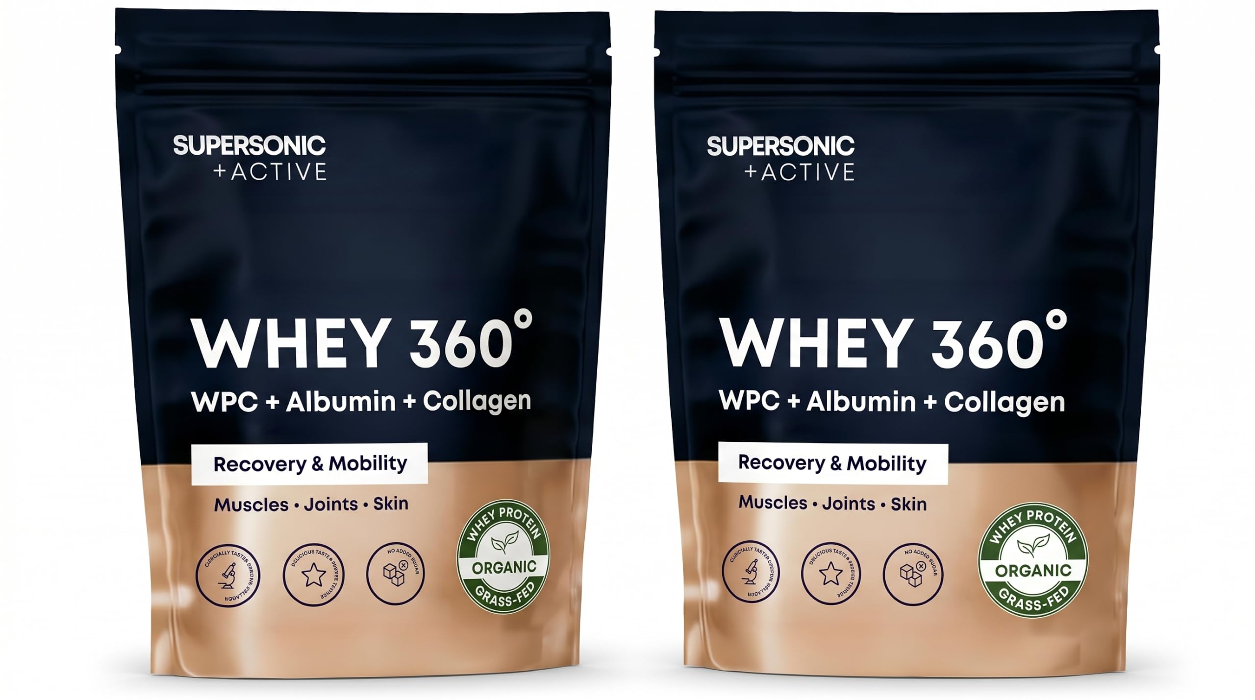 SET WHEY360 Whey Protein Pulver mit Kollagen, Himbeere-Weiße Schokolade + Vanilleeis-Weiße Schokolade, 3 Proteinquellen, Peptan Kollagen, Stevia, ohne Zuckerzusatz, 20 g Protein, 500 g