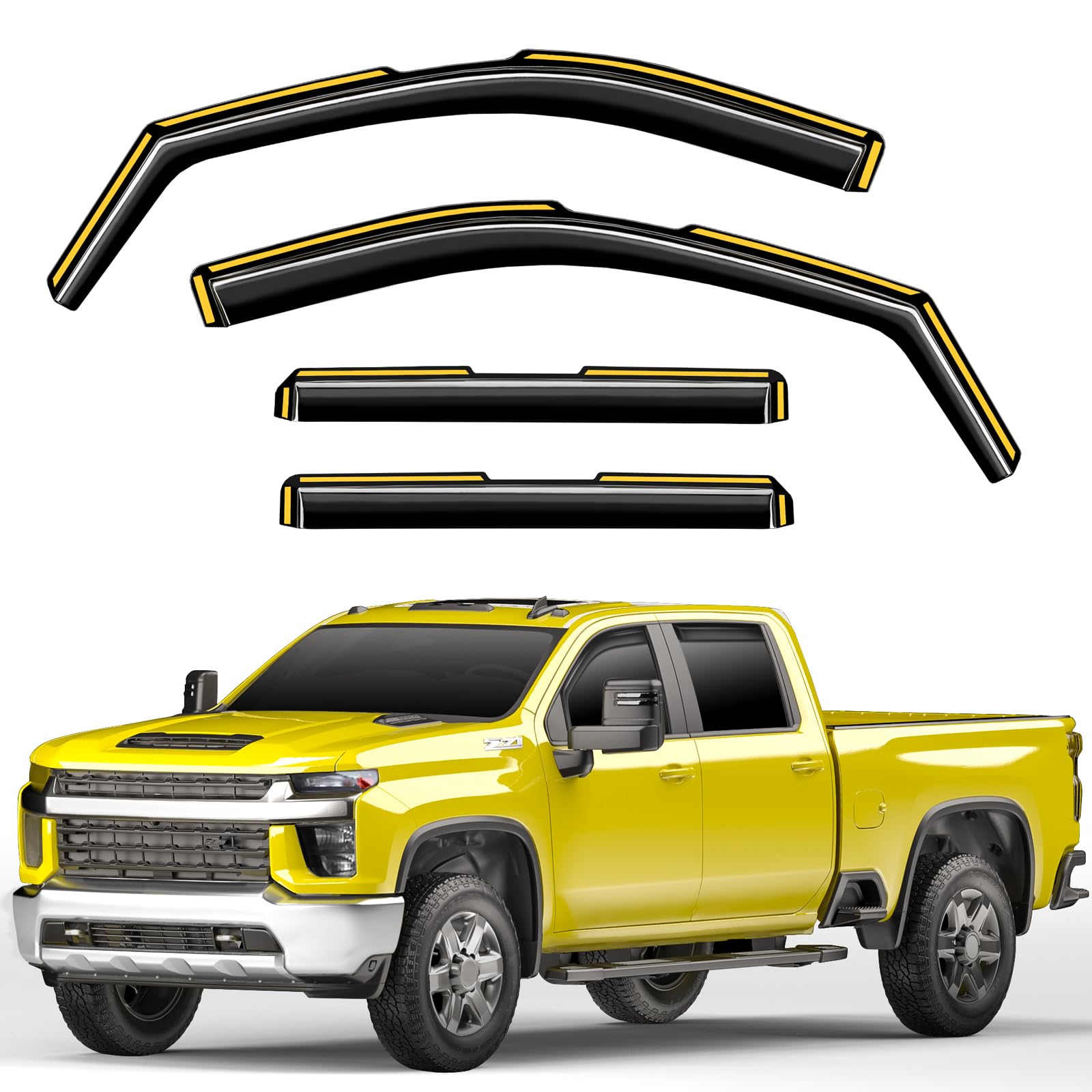 in-Channel Window Rain Guards Fit for Chevy Silverado/GMC Sierra 2500HD/3500HD 2020-2026 Crew Cab, Extra Durable Truck Window Deflectors Vent Visors Vent Shades Exterior Car Accessories