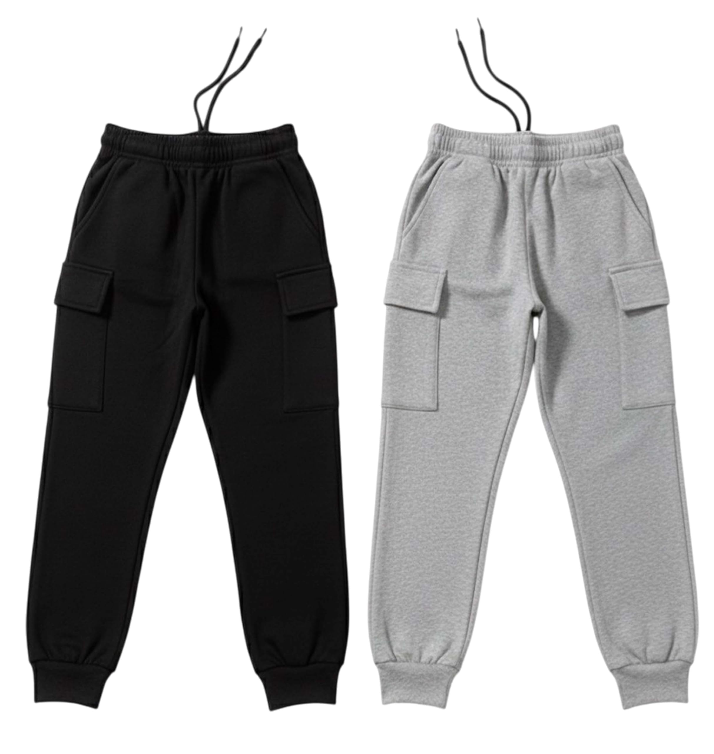 Kids Regular Cotton Cargo Joggers Lower Pack of 2 | Solid Color with Side Cargo Pocket | Soft Pants for Boys-image-0