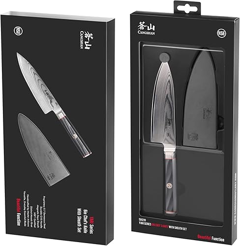 Miniatura 7 de Cangshan YARI Series X-7 Cuchillo de chef de acero Damasco de 6 pulgadas con funda