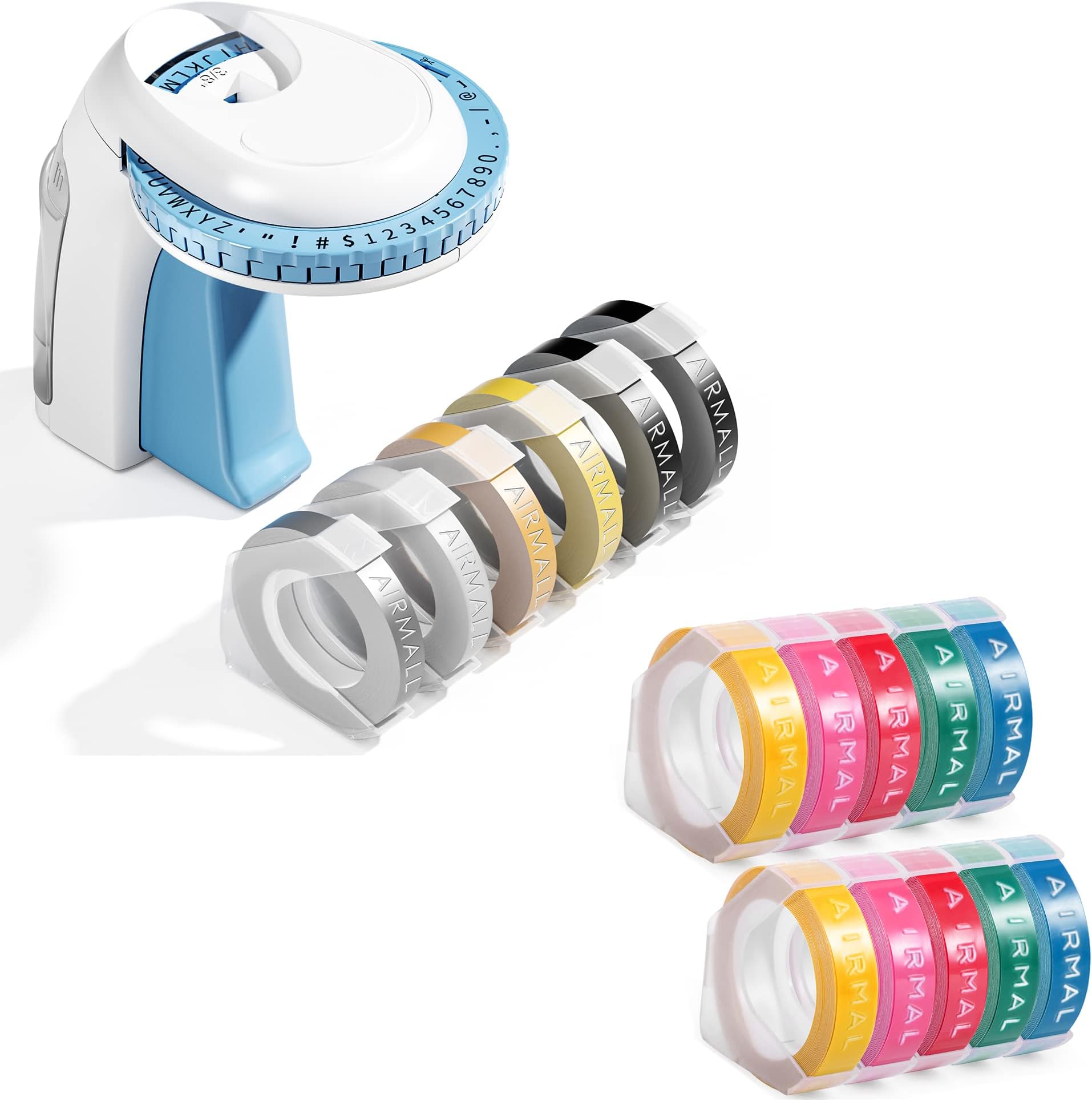 Airmall Omega S Embossing Label Maker, Embossing Label Maker Machine,3D Handheld Label Maker Embossing,Portable Label Makers with 16 Color Rolls for Home School Kitchen