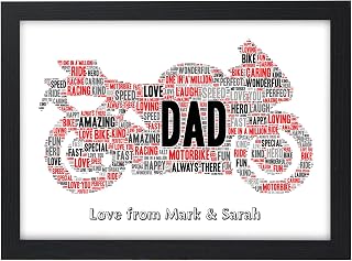 Beecreative PERSONALISED Motorbike Biker Bike Print Christmas Fathers Day Birthday Gifts for Dad Daddy Grandad - Birthday Christmas Fathers Day Gifts - A5 A4 Framed Prints