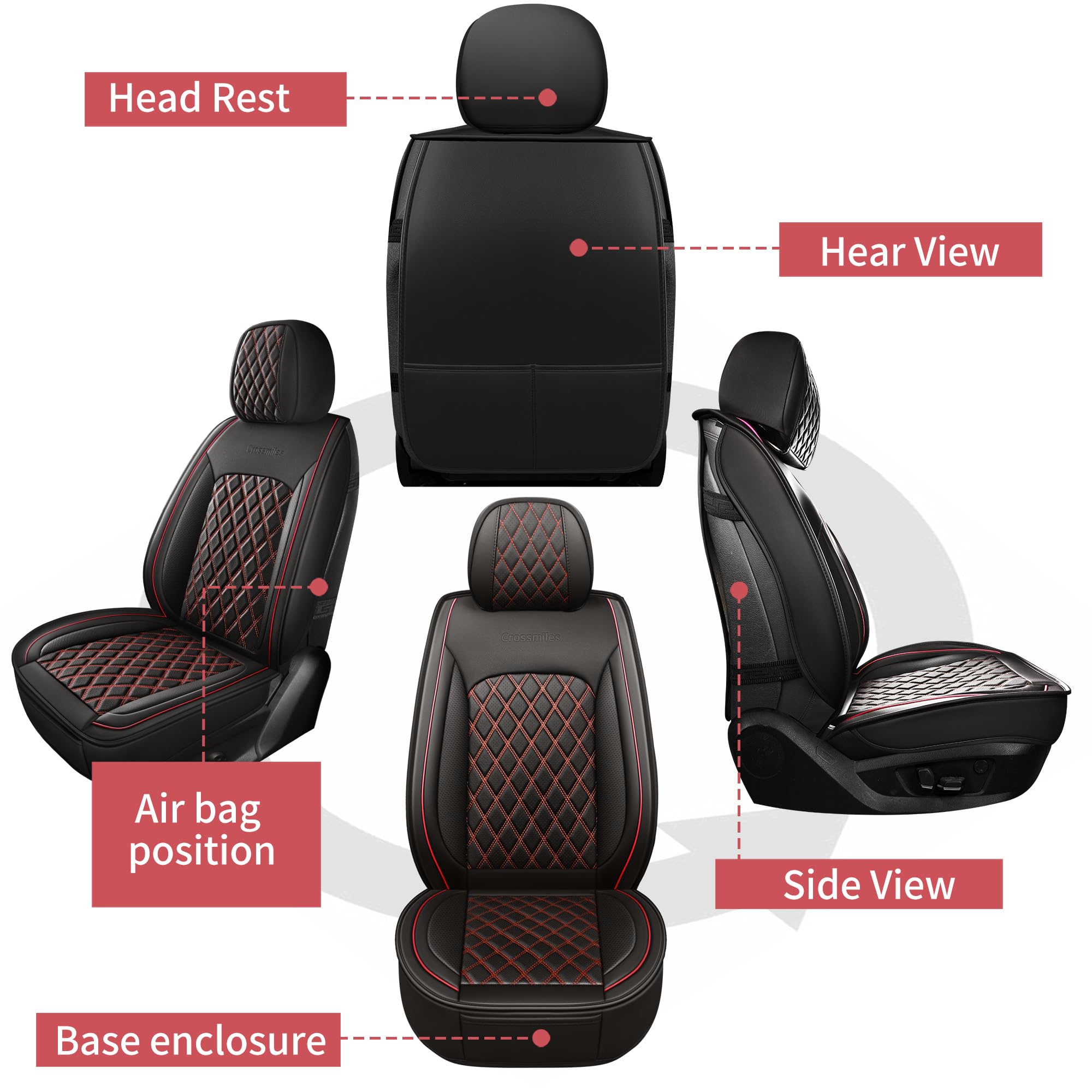 Crossmiles Universal Car Seat Covers - 5-Piece Waterproof Leather Style Set (Beige Wave)
