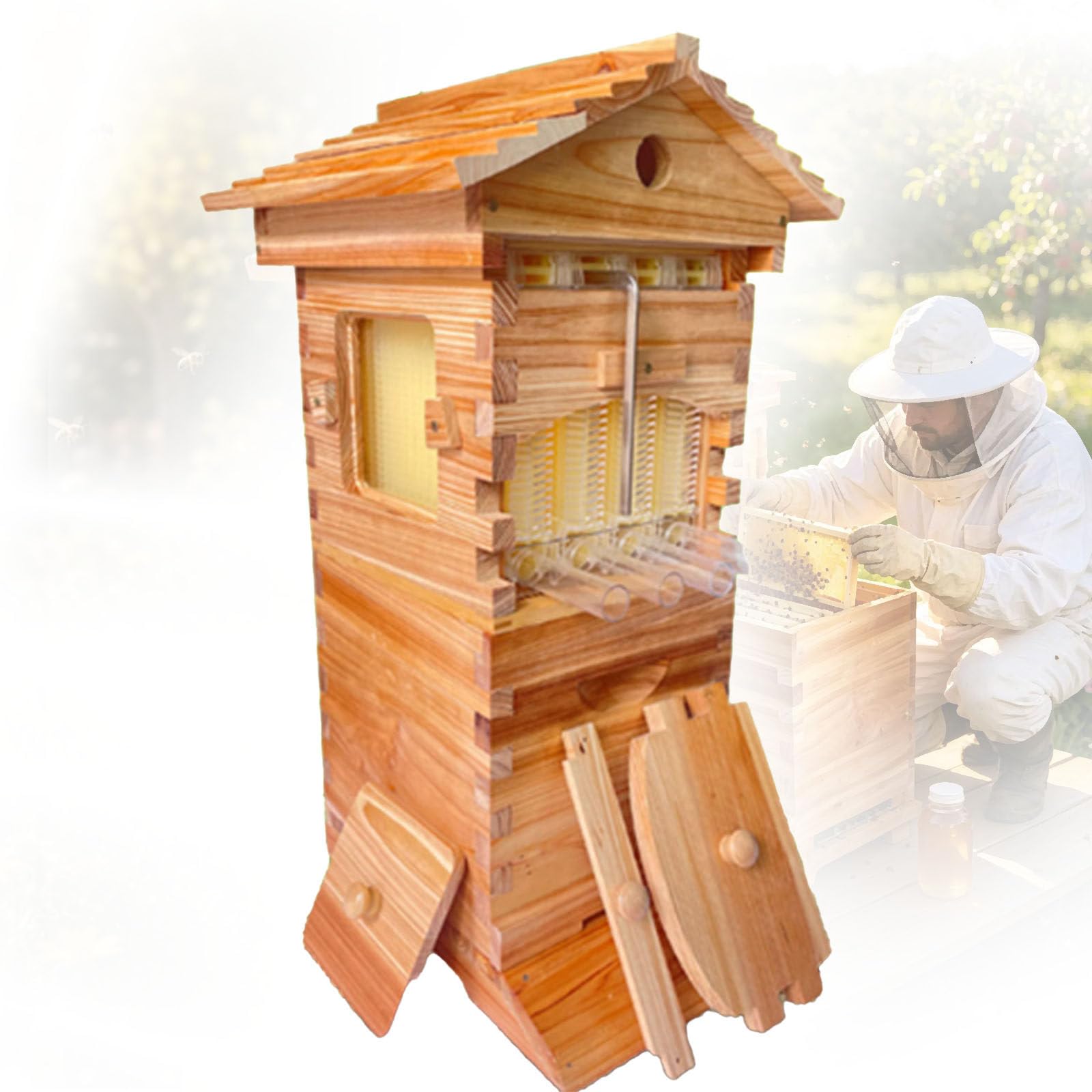 Kit Completo per L'Apicoltura, Kit di Avvio per Alveari, Alveare in Legno con Telai Scorrevoli Automatici, per L'Apicoltura e Gli Impollinatori da Giardino