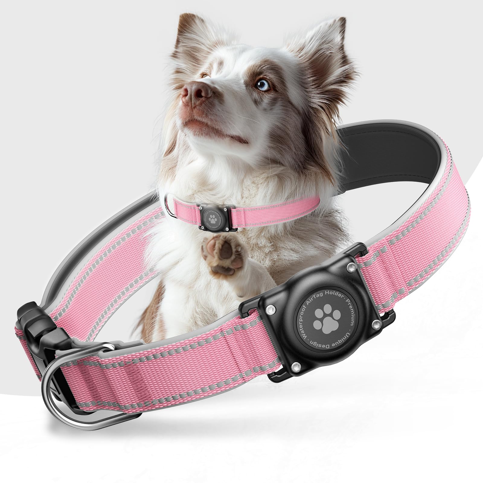 AirTag Dog Collar, IP68 Waterproof Air Tag Dog Collar Holder, Reflective, Ultra-Durable, Comfortable Padded, Heavy Duty Dog Collars for Small Medium