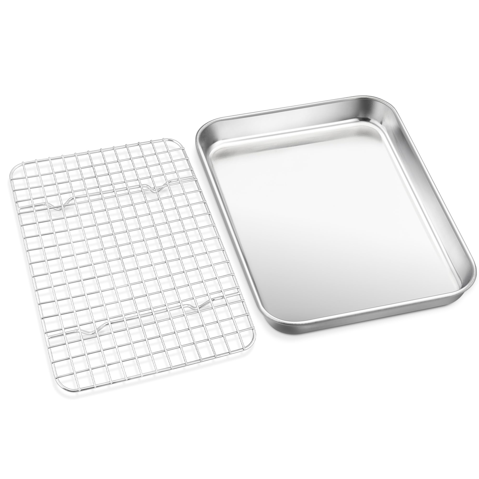 HaWare Bandeja de Horno Con Rejilla de Enfriamiento, Mini Bandeja de Acero Inoxidable, 23,6 x 17,8 x 2,5 cm, Rectangular, Para Tartas y Hornear