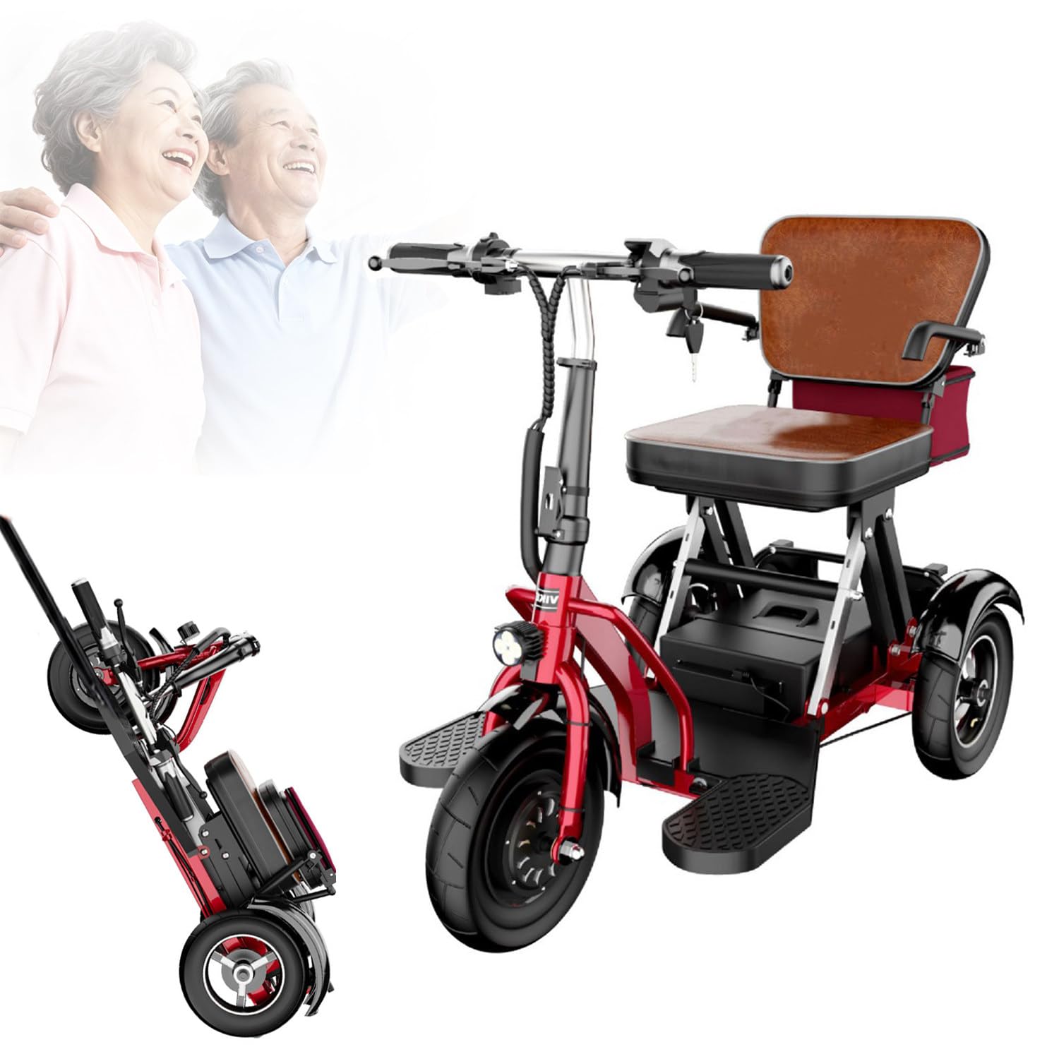 Scooter Eléctrico De Movilidad De 3 Ruedas para Adultos Mayores Y Personas con Discapacidad, Capacidad de Carga de 120 kg; Scooter Plegable con Asiento Acolchado Y Cesta De La Compra
