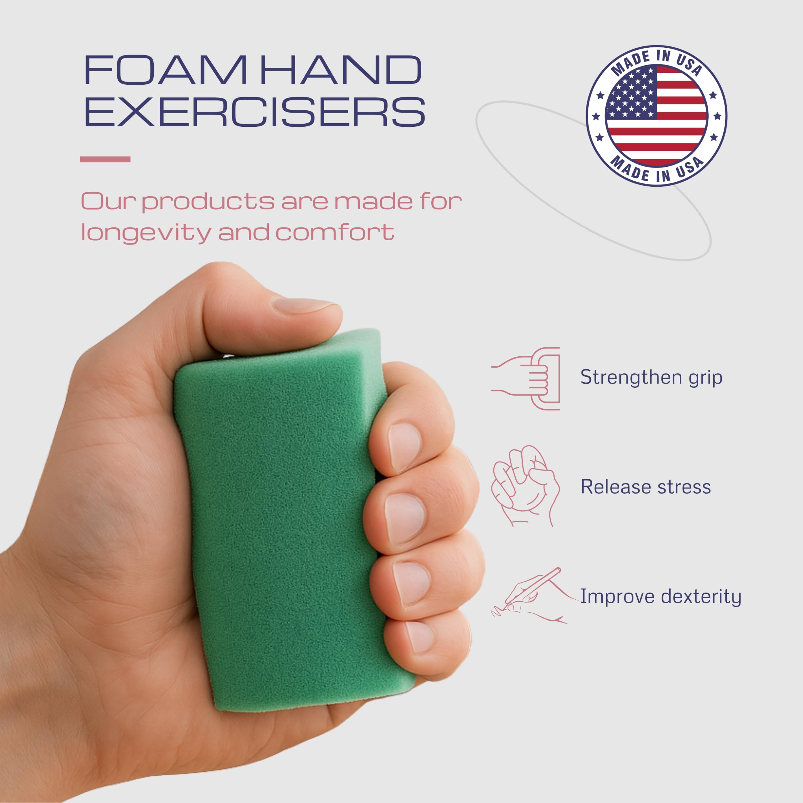 New Millennium Grip Strength Trainer 4-Pack, Foam Hand Exercisers USA-made — Amazon image 2