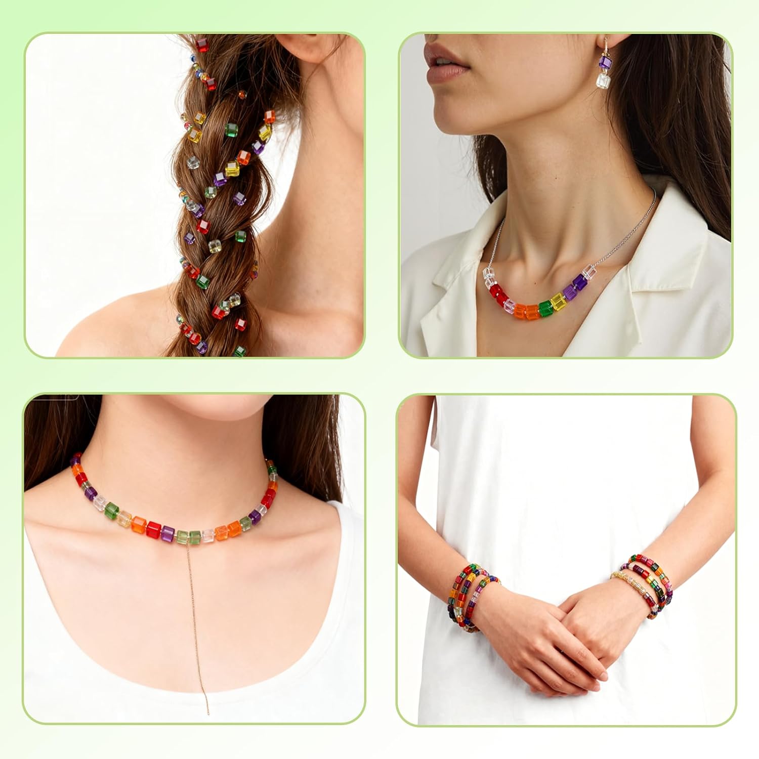 500pcs 4mm Cube Crystal Beads Multi-Color Glass Beads for Jewelry Making Bracelets Necklaces Earrings DIY Crafts Beads Supplies, Wind Chimes Suncatchers - Image 5