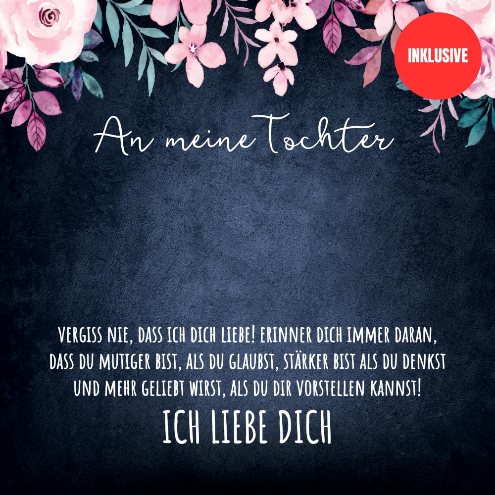 An meine Tochter Vergiss nie Doppelherz Karabiner Halskette mit personalisierter Karte und Geschenk- Box Kette mit Zirkonia zum Geburtstag Weihnachten