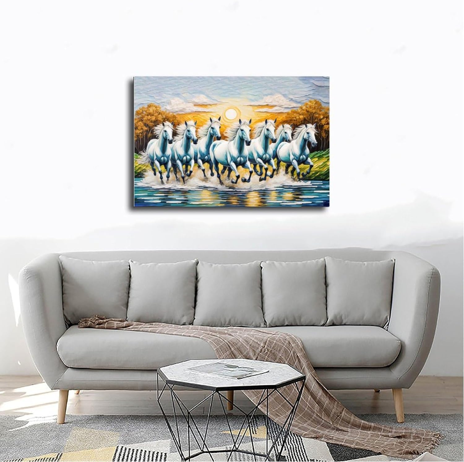 Seven Running Horses Painting Vastu Wall Art Poster 7 Lucky Horse Pictures 9 Canvas Bedroom Decor Office Room Decor Gift Frame-style Frame-style08x12inch(20x30cm) - Image 4