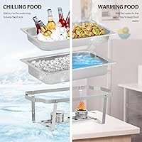 Vista 3 de SUPER DEAL Paquete de 4 platos de acero inoxidable de 8 cuartos de galón con bandeja de agua, bandeja para alimentos, soporte de combustible y tapa