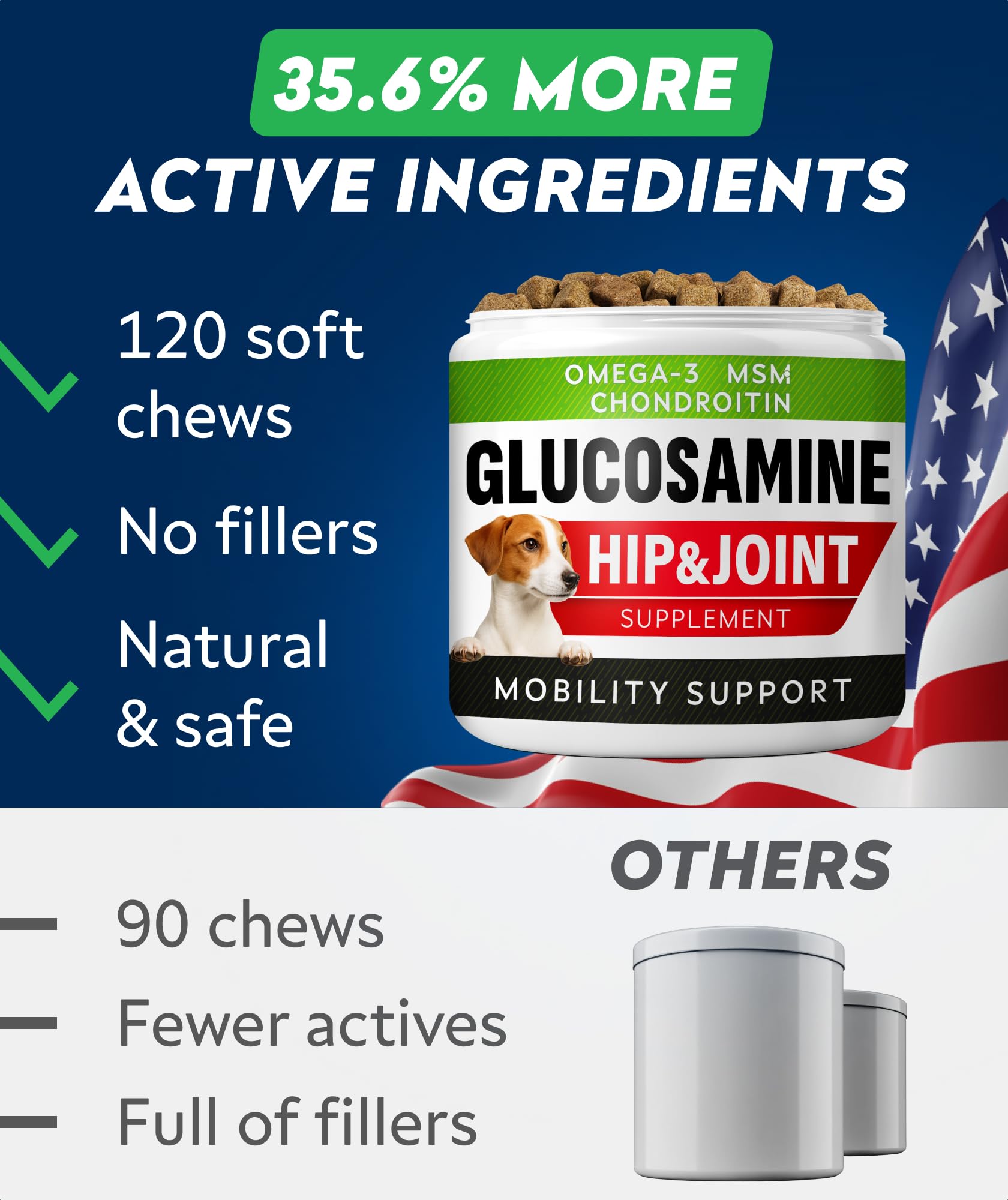 STRELLALAB Hip & Joint Glucosamine Supplement Treats for Dogs - Chondroitin, Omega-3, MSM - Advanced Joint Health Support Chews for Large Breed - Pain Relief - Bacon Flavor - 120 Ct - Made in USA - image 4