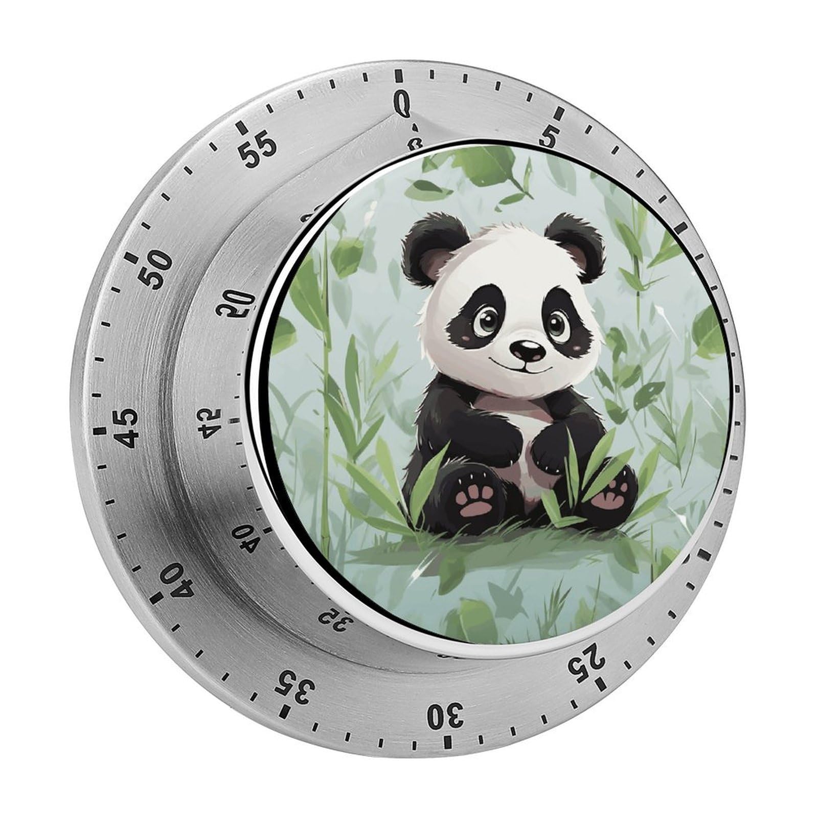 Panda Bamboo Mechanical Kitchen Timer, Magnetic Stainless Steel Countdown Timer, Loud Alarm Cooking Timer for Baking, Cooking, Fitness, Classroom, No Battery Needed