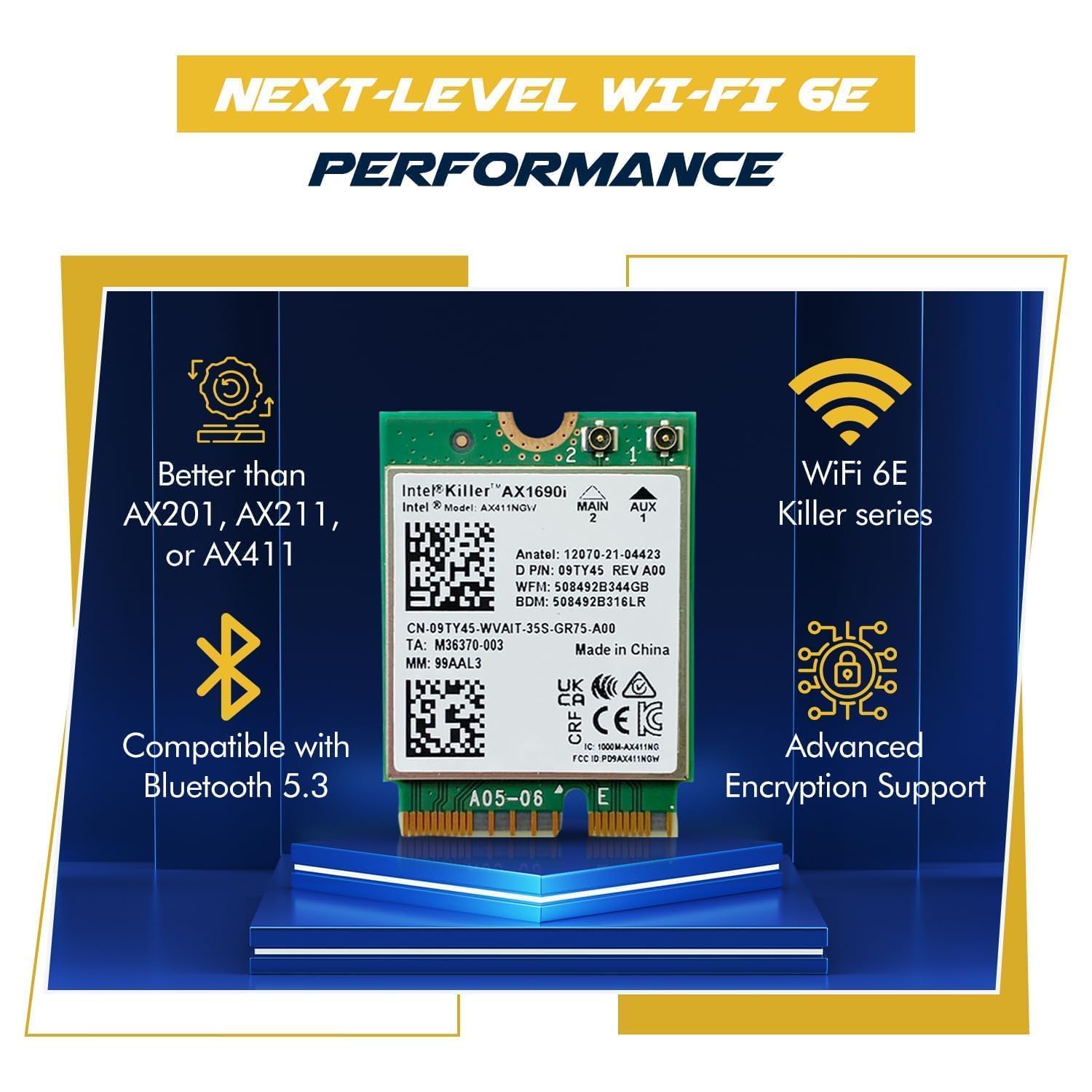 AX1690i Killer Series Upgraded WiFi 6E Adapter | Gaming WiFi Adapter | CNVio2 M.2 Wifi Card | 3.0 Gbps WiFi for PC | Bluetooth 5.3 Support | Requires Intel 12th+ Gen CPU