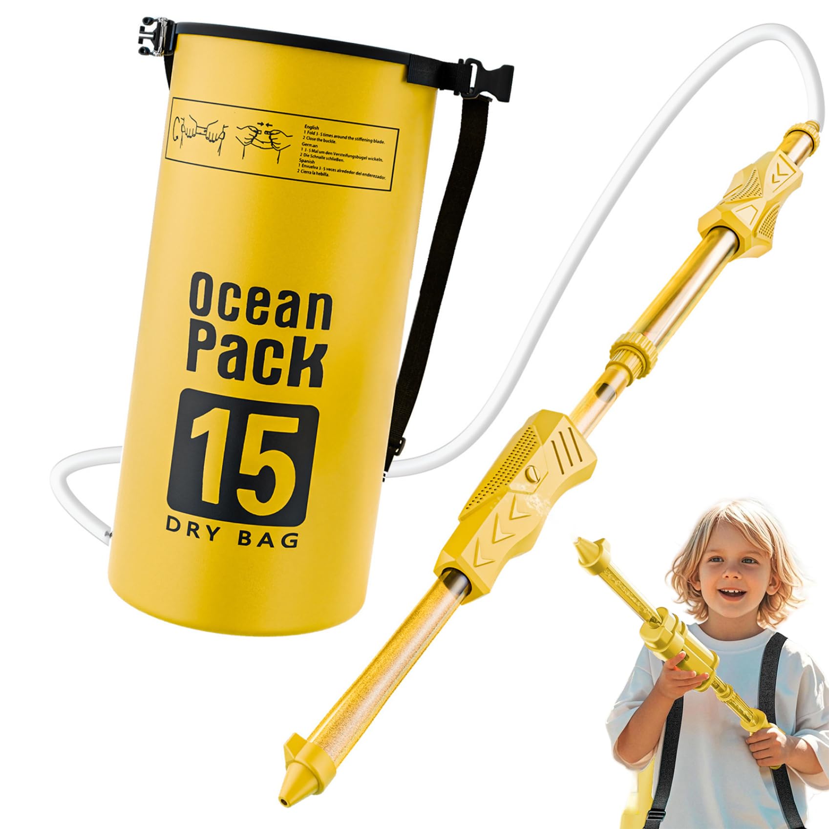 BeVistoso Water Guns for Kids Long Distance Spray Water Gun with Backpack Tank for Beach Pool Courtyard Outdoor, Yellow, 15L