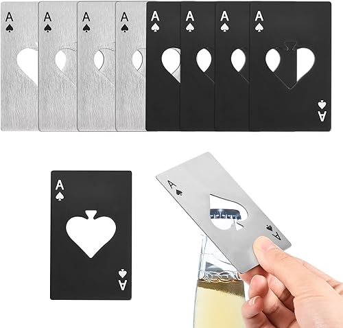 Miniatura 9 de uxcell Abrebotellas Ace of Spades, 12 unidades, de acero inoxidable, tamaño de tarjeta de crédito, abrebotellas de cerveza para boda, fiesta,