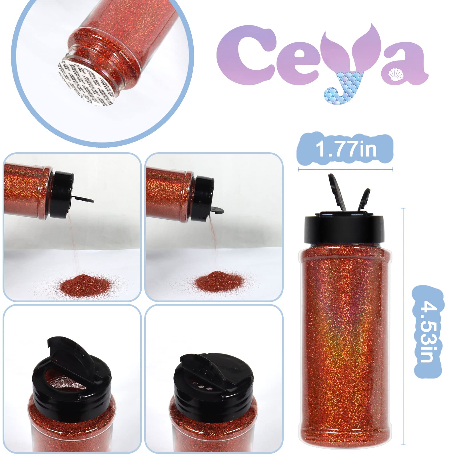 Polvere Glitter Ultra Fine Olografica Color Bronzo – 100g (0,2 Mm) – Per Resina Epossidica, Slime, Nail Art, Trucco, Scrapbooking – Ceya - 3