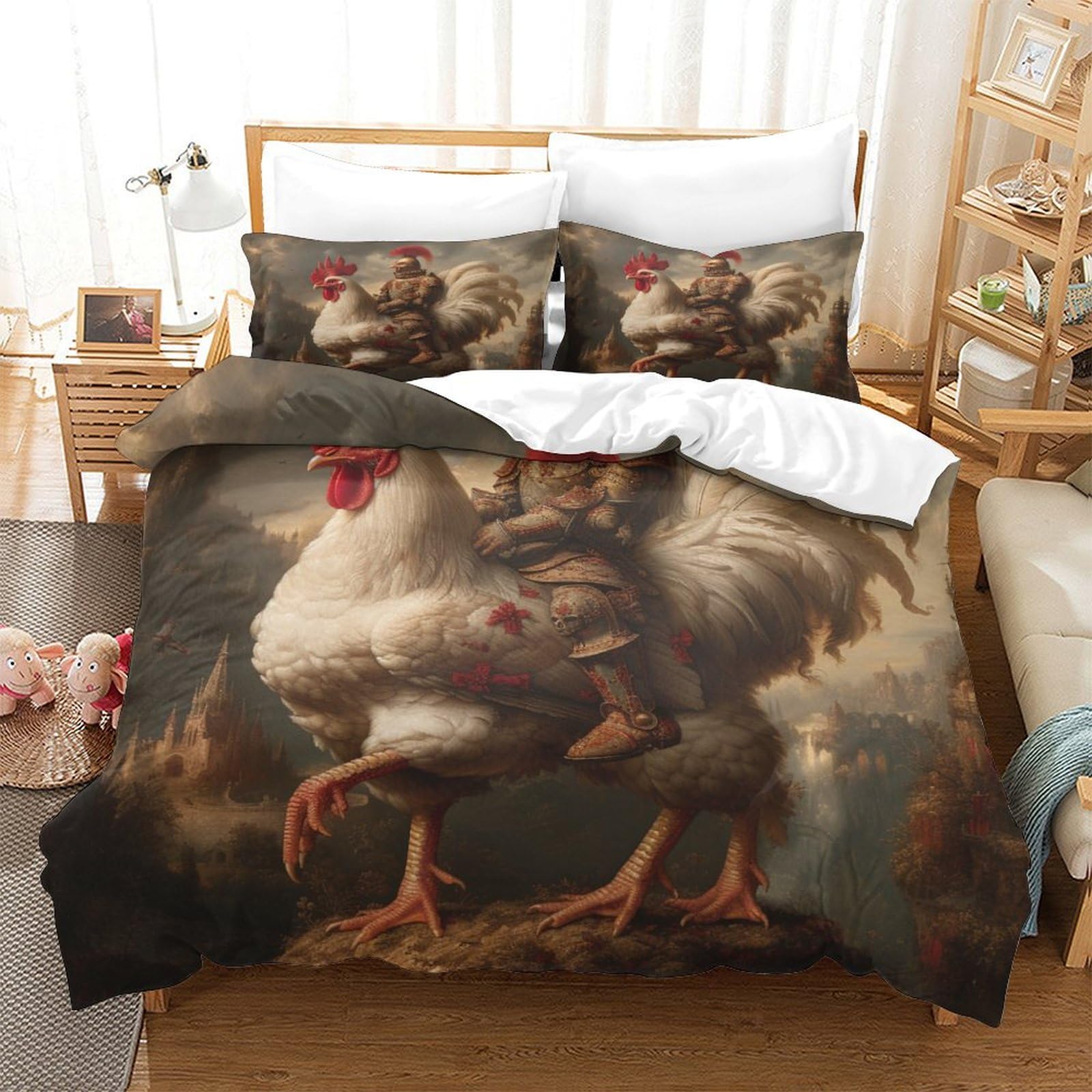 P1s9u7w5y Gallic Rooster-9 Rustic 3D Printed Rooster Duvet Cover Set 3Pcs Microfiber Farm Animal Bedding Set King（220X240cm）