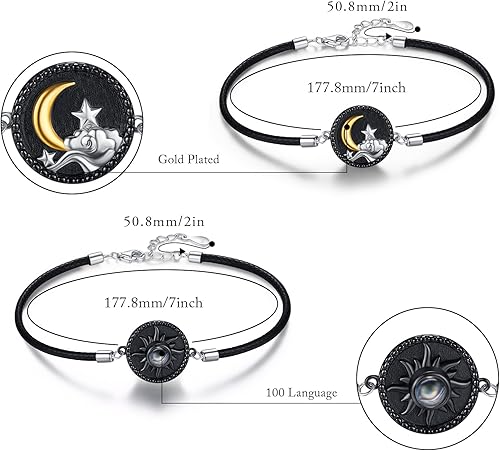 Miniatura 5 de XIXLES Yin Yang Matching Bracelet 925 Sterling Silver Sun Moon Couples Bracelets, I Love You 100 Languages Bracelets,Couples Friendship BFF Bracelet