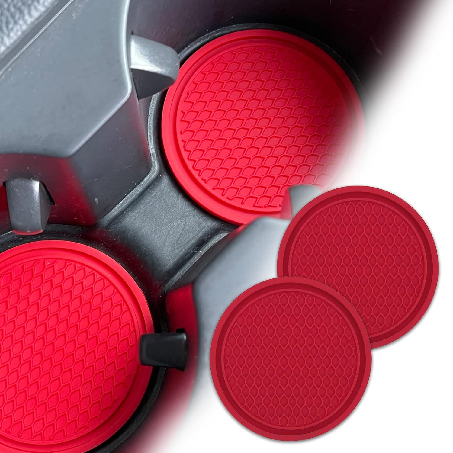 Msyuusr 4PCS Car Cup Holder Coaster, Silicone Honeycomb Auto Anti Slip Insert Coaster, Universal Car Accessories for Most Car Interior (Red) image 4