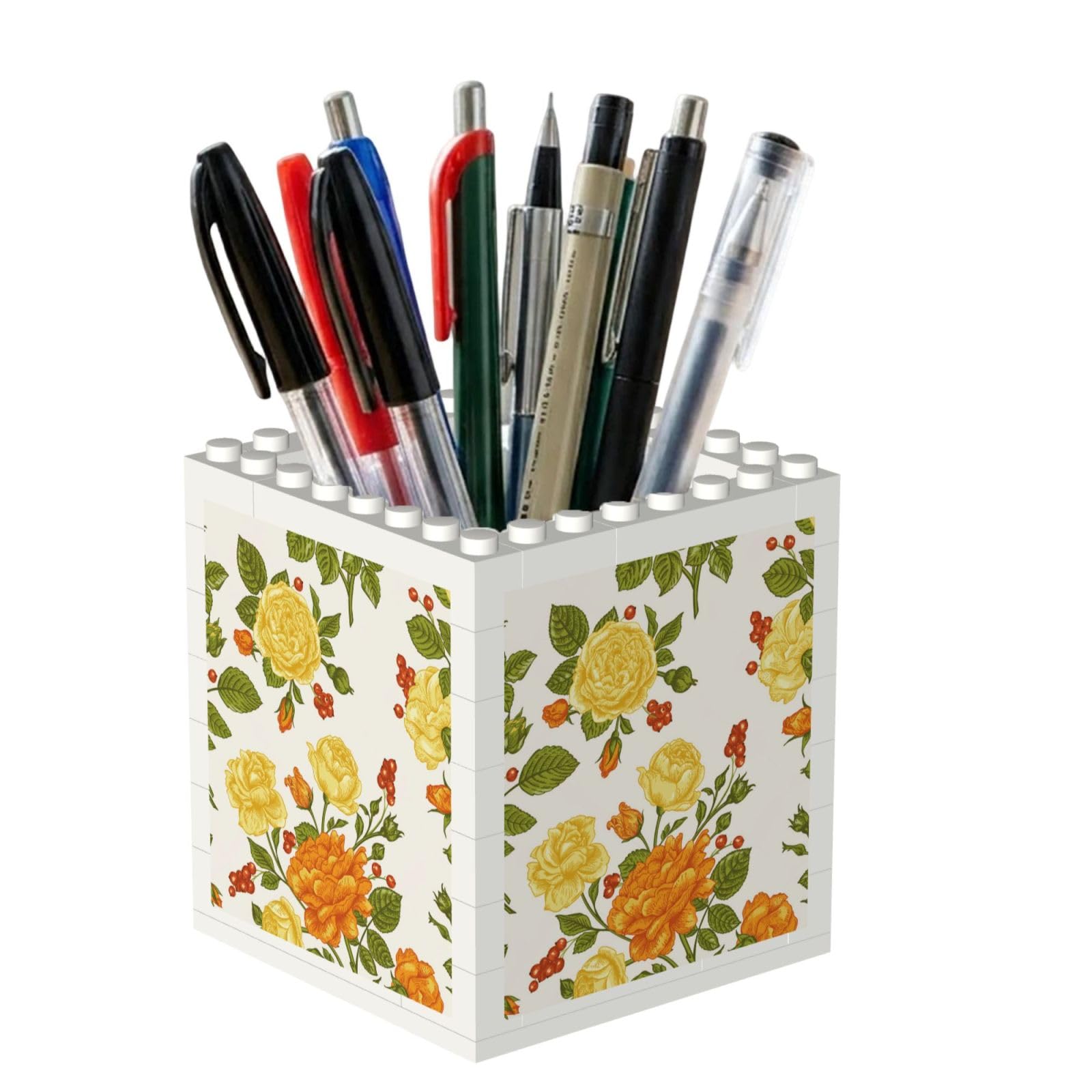 Poadnly Yellow Flower Peony, Pen Pot Pencil Holder for Office Home School, Compact Desk Organiser for Office Stationery