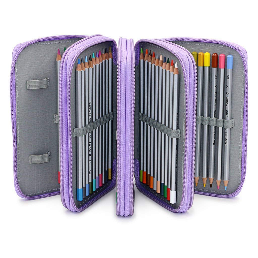 Ulalaza 72 Slot Pencil Case Large Capacity Portable Handy Watercolor Pencil Wrap Bag Holder Craft Supplies