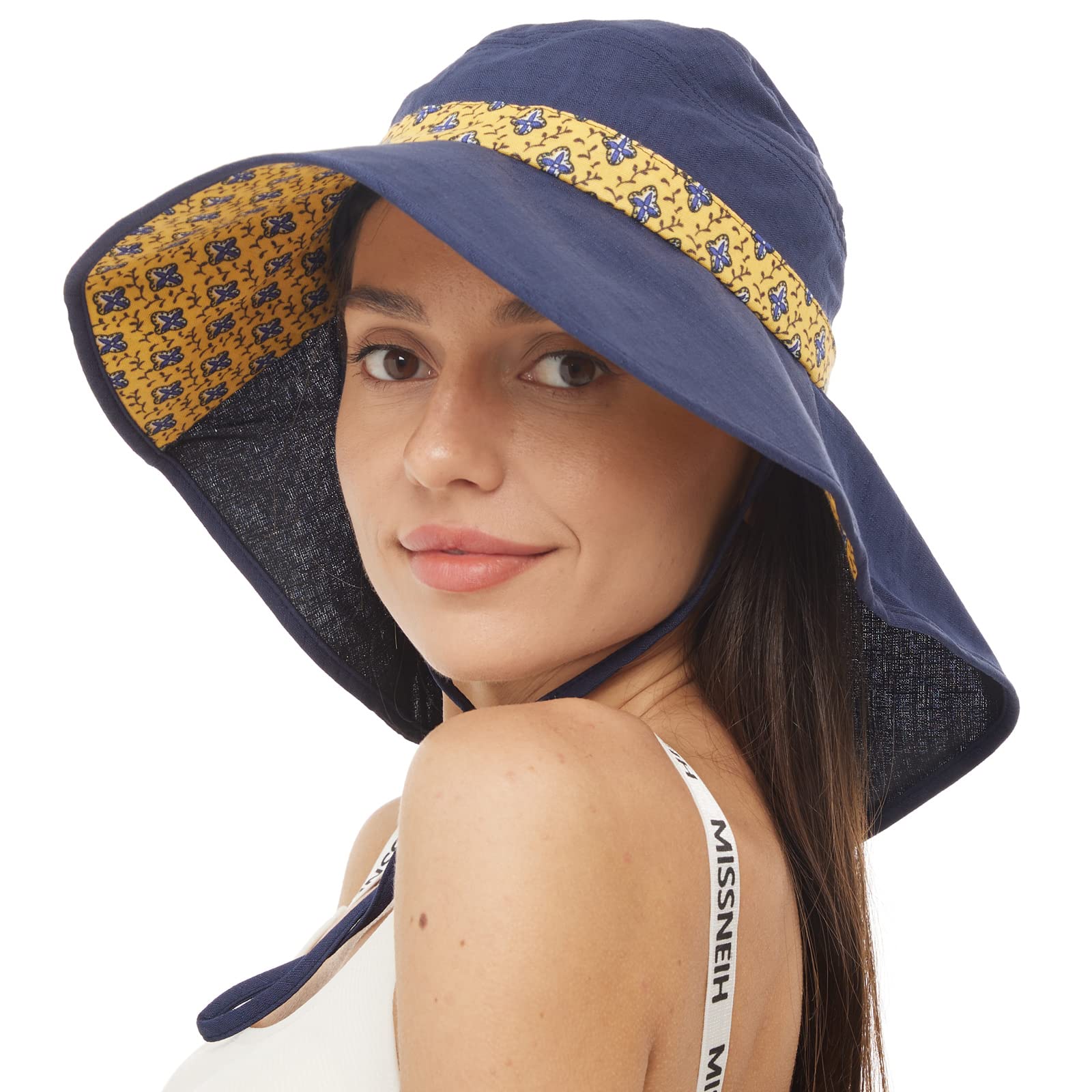 Sun Hats for Women Foldable Wide Birm Boonie Hat Adjustable UV Protection Fishing Hiking Hat with Windproof Tether