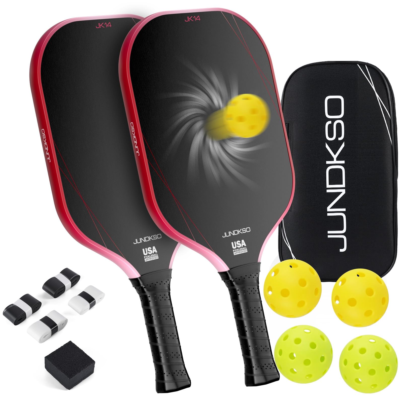 JUNDKSO Pickleball Paddles Set of 2 - Composite Carbon Fiber Pickle Ball Paddle - USAPA Compliant Pro Pickle Racket - Portable Outdoor Sports Equipment - Men's and Women's Training or Game Gift Set