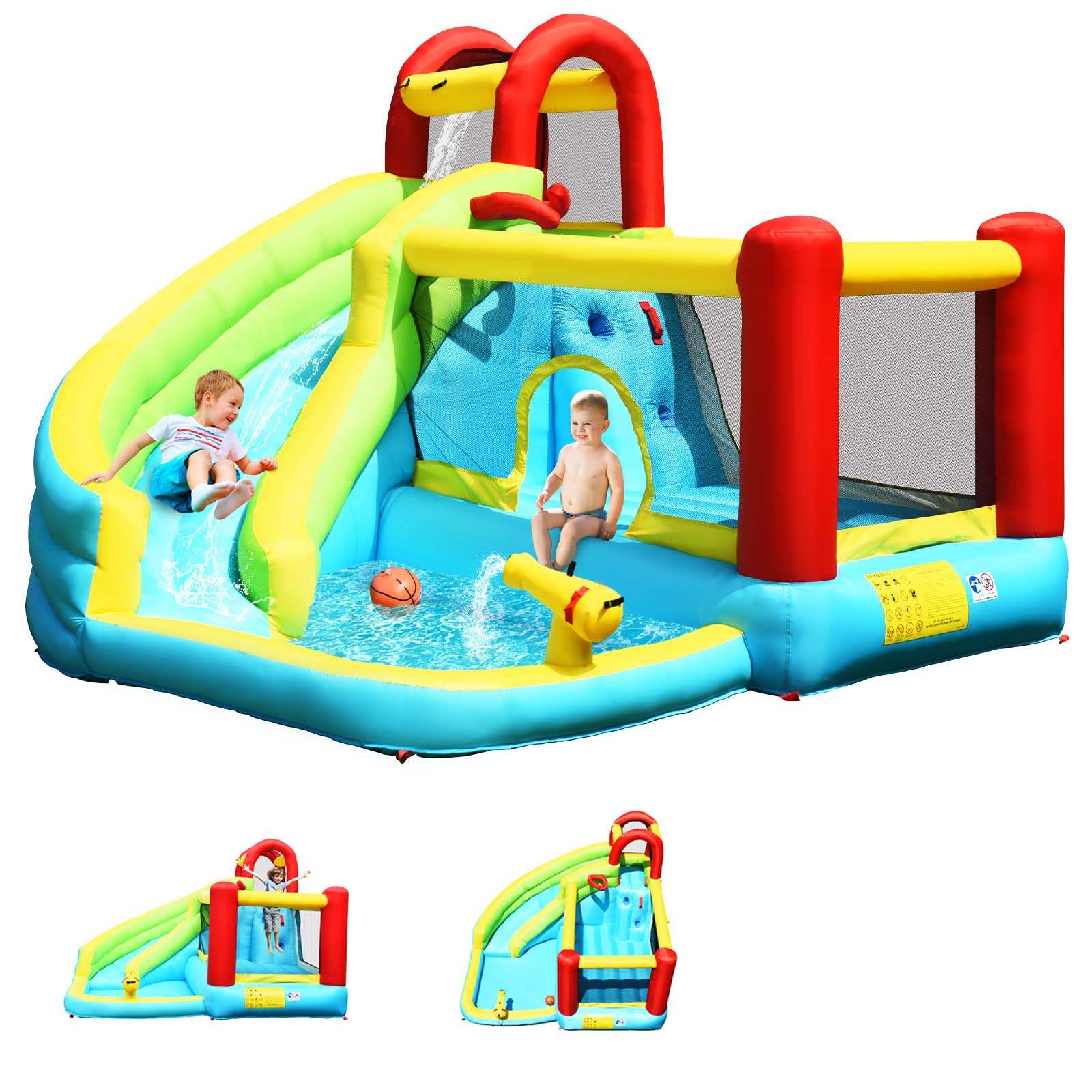 GOPLUS Castillo Hinchable para Niños, Hinchable Grande con Piscina, y Tobogán para Fiesta del Agua de Verano, Adecuado de 3 a 10 Años, ‎‎325 x 310 x 225 cm