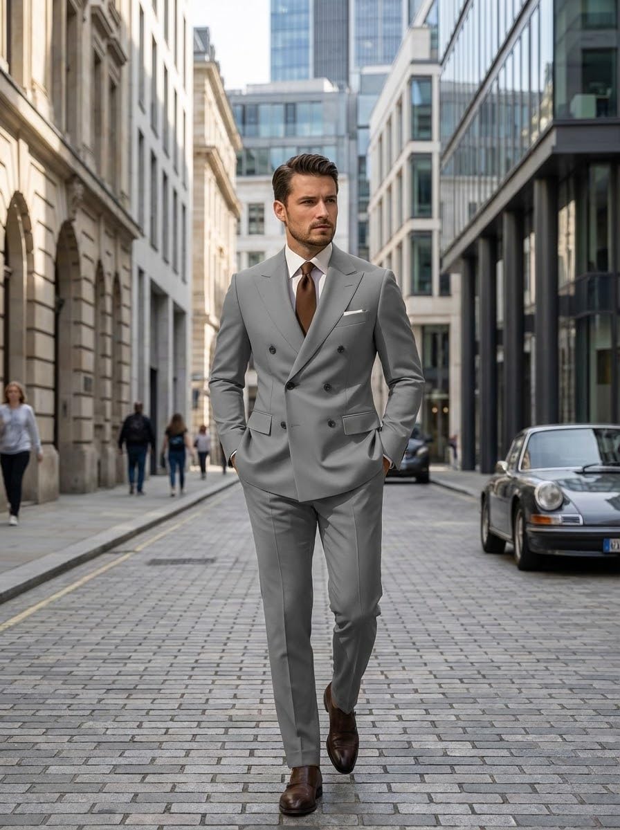 Men's Suit Slim Fit 2 Piece Double Breasted Blazer+Pants Wedding Grooms - Image 5