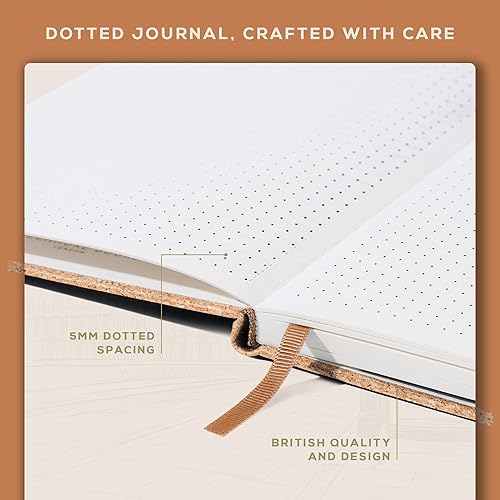 Miniatura 5 de BEECHMORE BOOKS Cuaderno de viñetas de puntos, 8.3 x 5.8 pulgadas, 112 páginas punteadas, cuero de punto cuadrícula de tapa dura, papel grueso de