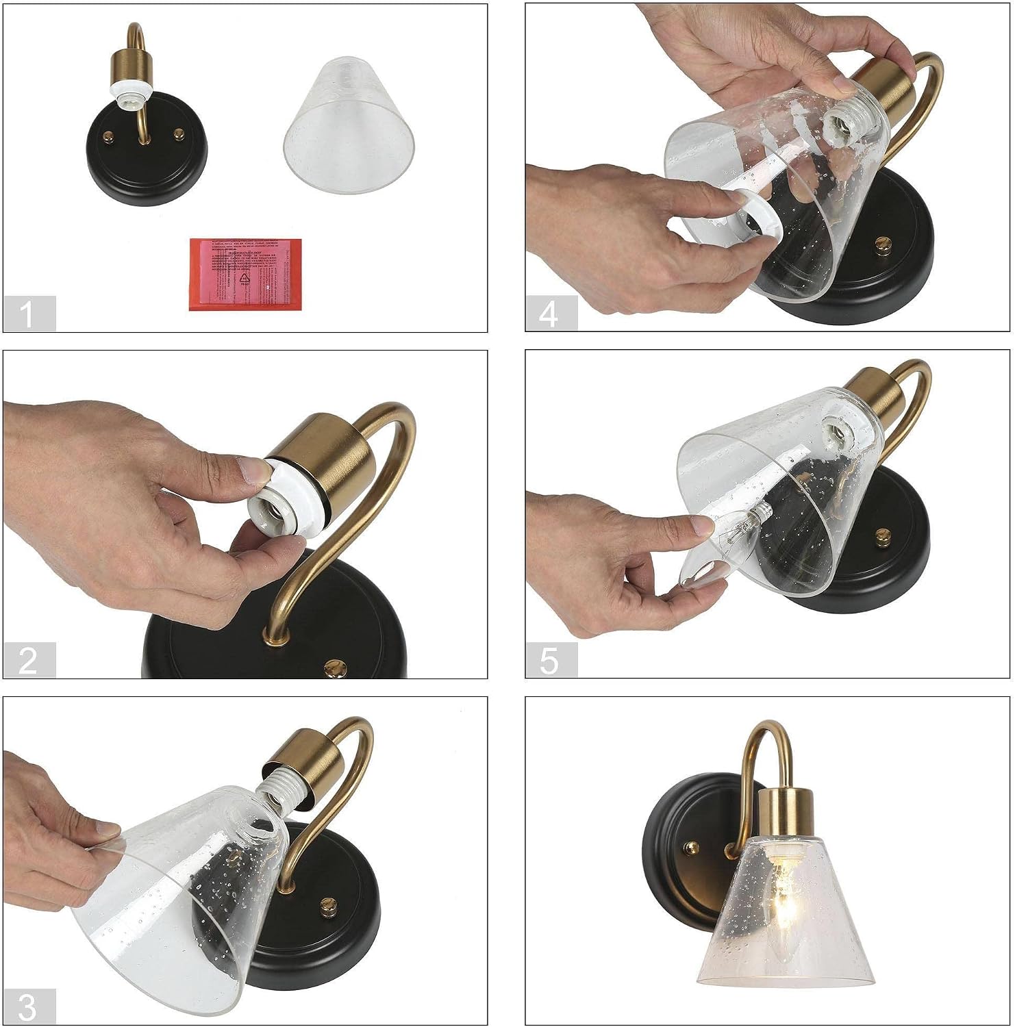 KSANA Sconce Wall Lighting 1-Light Black and Gold Wall Sconces Mid-Century Wall Mounted Light Fixtures with Seeded Glass for Hallway Bedroom Stairway Entryway