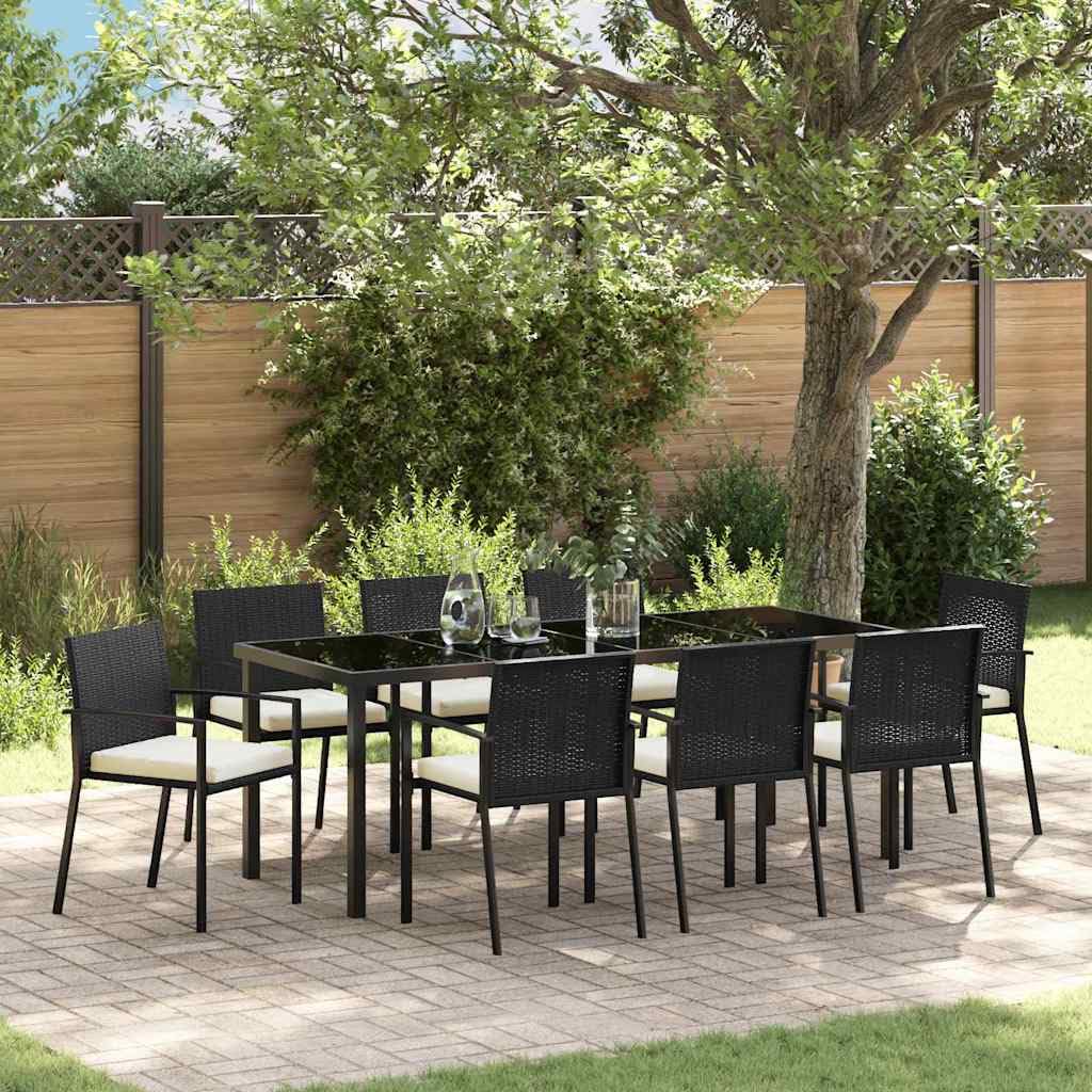 vidaXL Set da Pranzo per Giardino 9 PCS Nero Poly Rattan, Set di mobili da Giardino e terrazza, Rettangolare, Moderno, Ideale per pranzi, Feste e Relax all'aperto