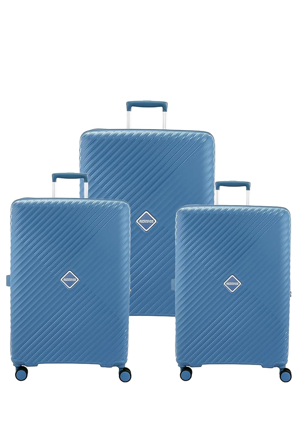 American Tourister Set (55+68+79 CM) Check-in Trolley Bag with Combination Non TSA Lock & 8 Wheels Hard-Sided PC Medium Suitcase/Trolley Bag with Double Spinner Wheels/Luggage for Men & Women (Blue)