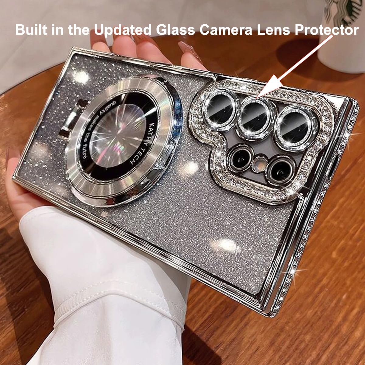 for Samsung Galaxy S25 Ultra Magnetic Kickstand Glitter Case, [Compatible with Magsafe] Cute Bling Sparkly Diamond Rhinestone with Camera Protector Women Girl Case for Galaxy S25 Ultra,Silver - Image 3