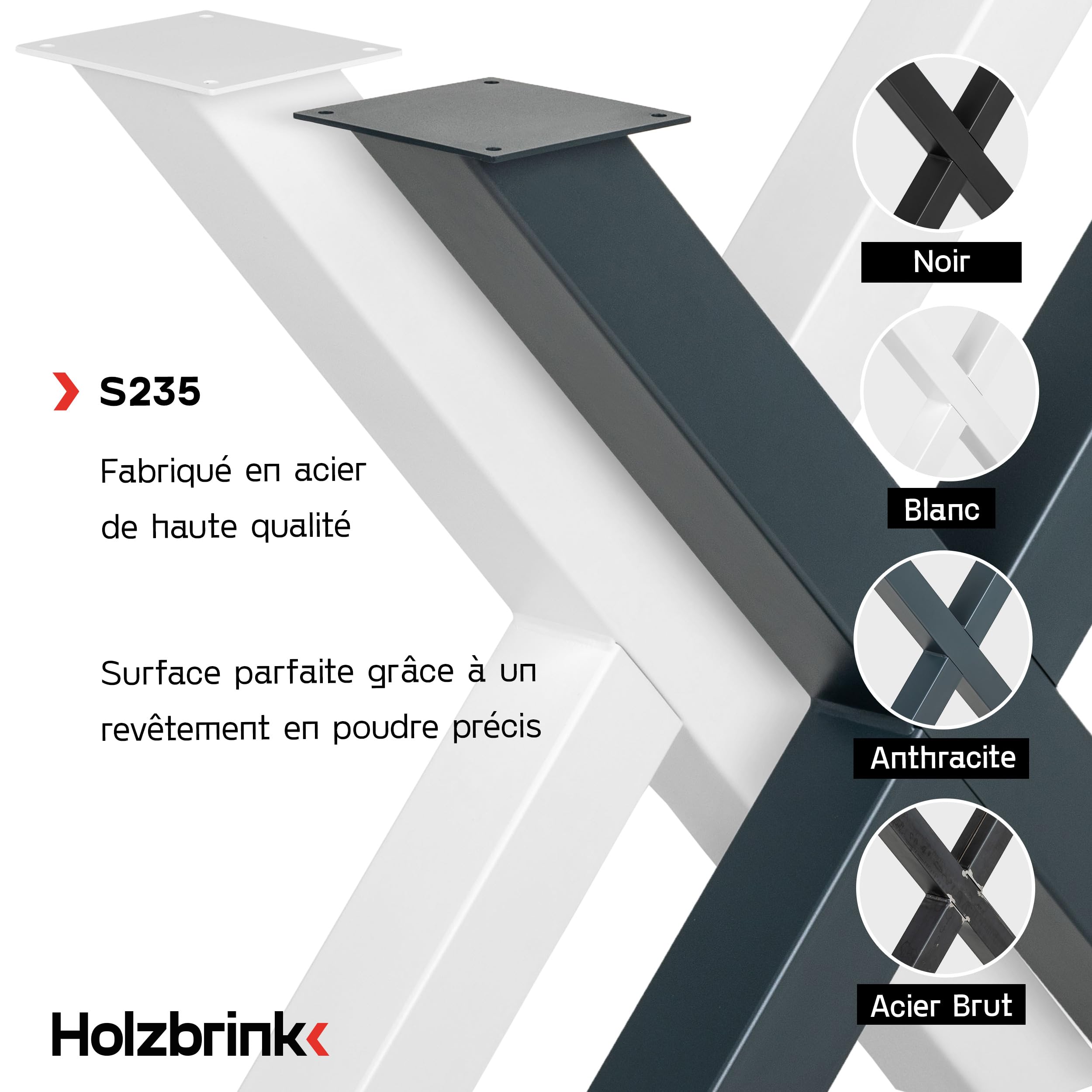 HOLZBRINK Pied de Table en métal Noir en Forme de X | Pied de Table/Support de Table, Modèle Design pour Table Basse, Table à Manger, Bureau, Banc | 1 Pied 30x43 cm